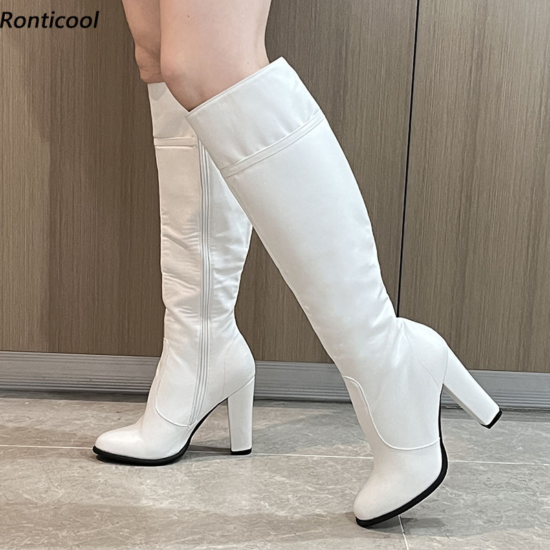 Sewing Zipper - Ronticool Handmade ผู้หญิงฤดูหนาวเข่ารองเท้าหนัง Faux ด้านข้างซิป Chunky