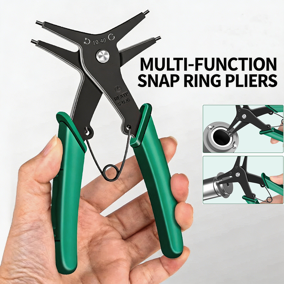 Snap Button Plier - คีมถอดวงแหวนภายในและภายนอก คีมถอดวงแหวนเหล็กคาร์บอนสูง คีมถอดวงแหวนอเนกประสงค์ เครื่องมือถอดวงแหวนแบบมือถือ