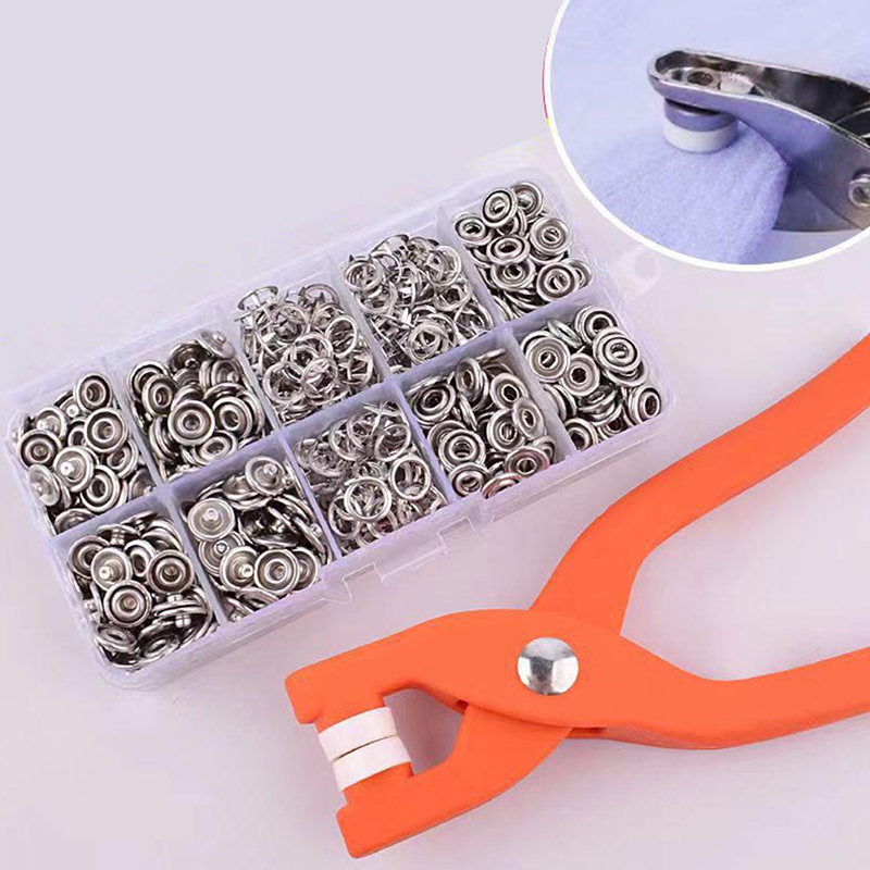 Snap Button Plier - ชุดเครื่องมือเย็บผ้า 50 ชิ้น ประกอบด้วยคีมติดกระดุมโลหะแบบห้าขา กระดุมแป๊กโลหะ ตัวล็อคแบบไม่ต้องเย็บ