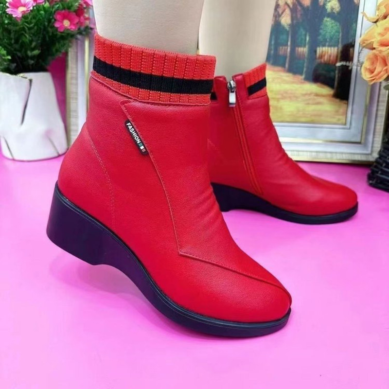 รองเท้าบูทสตรีทรงเหลี่ยม ส้นเต - Sewing Zipper บทวิจารณ์และราคา