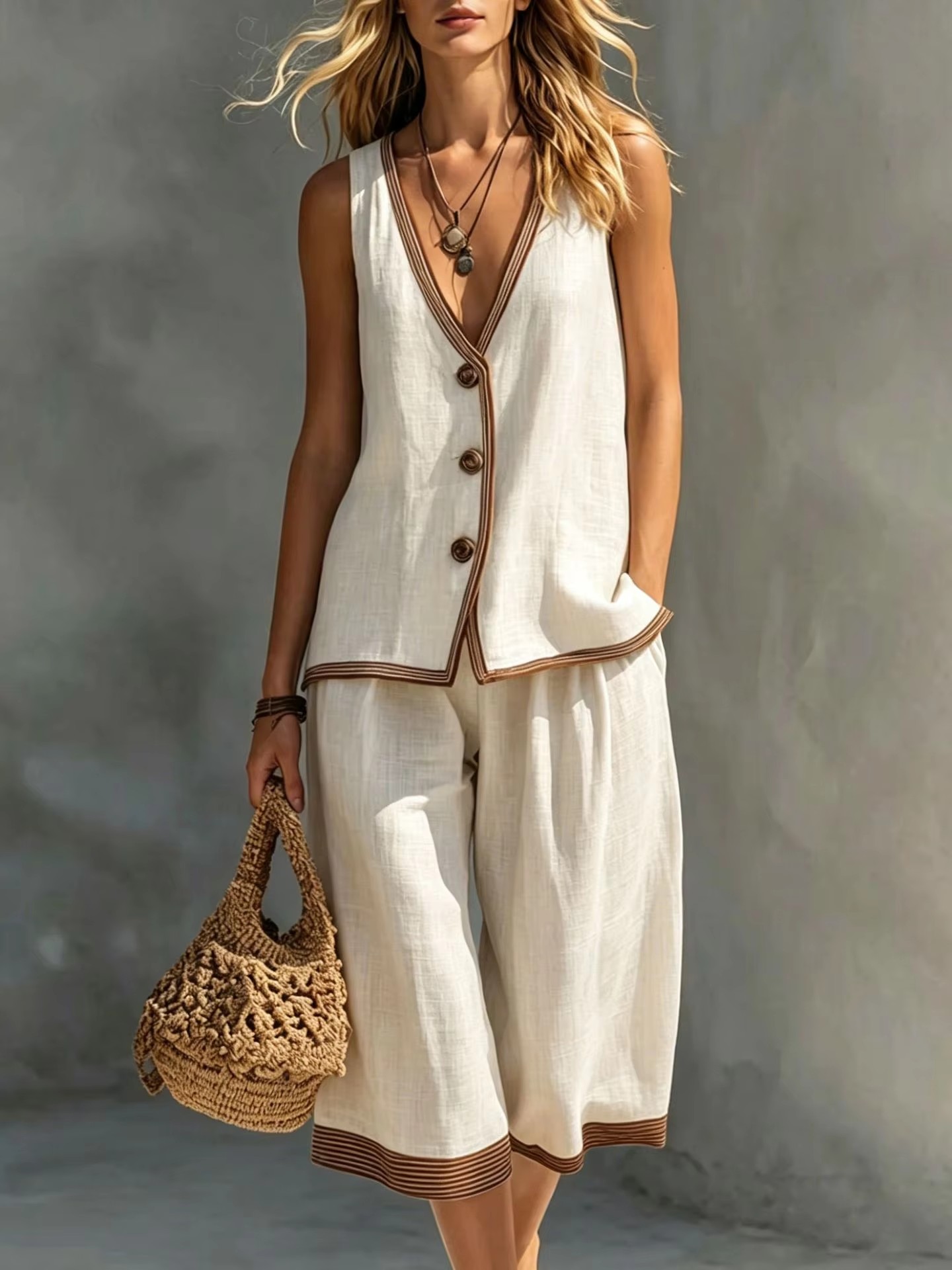 ชุดเซ็ต 2 ชิ้น เสื้อกั๊กคอวีลึ - Sewing Vest บทวิจารณ์และราคา